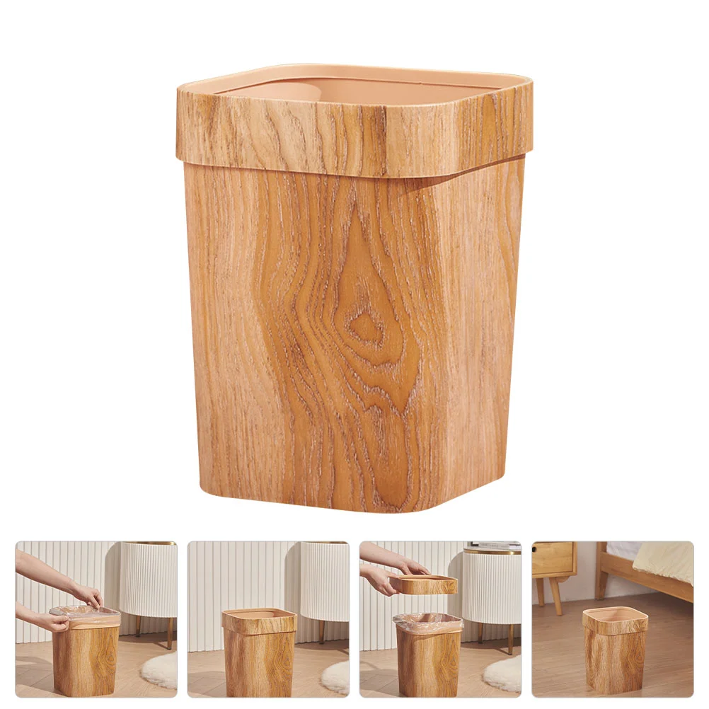 

Imitation Wood Grain Trash Can Home Garbage Large Plastic Bins Simple Style Waste Container Laundry Basket Ash-bin