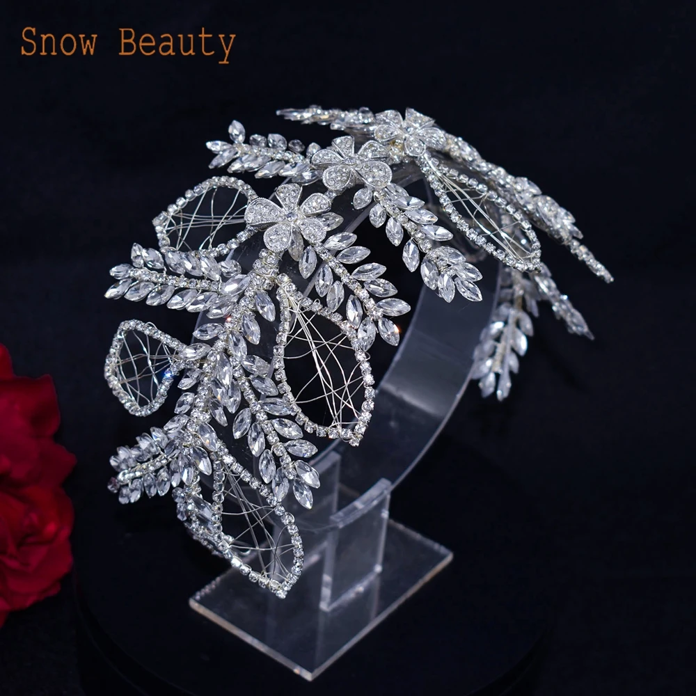 

DZ026 Gorgeous Rhinestone Wedding Hair Accessories Crystal Bridal Headbands Flower Headpiece Tiara Handmade Leaf Headdress