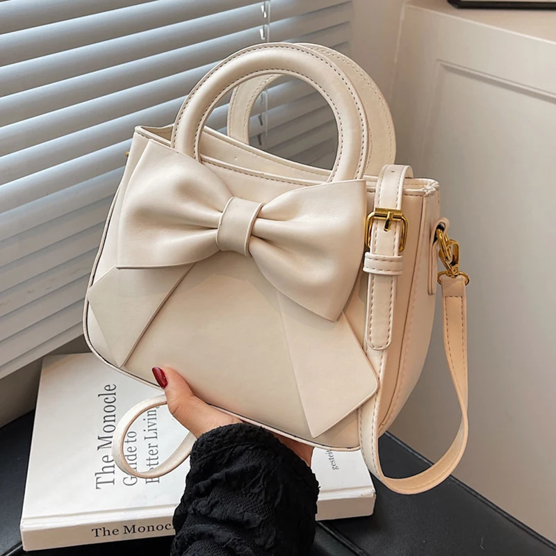 Simple Bow Design Women's Pu Handbag 2022 New Bucket Bag Ladies High Quality Fashion Shoulder Bag