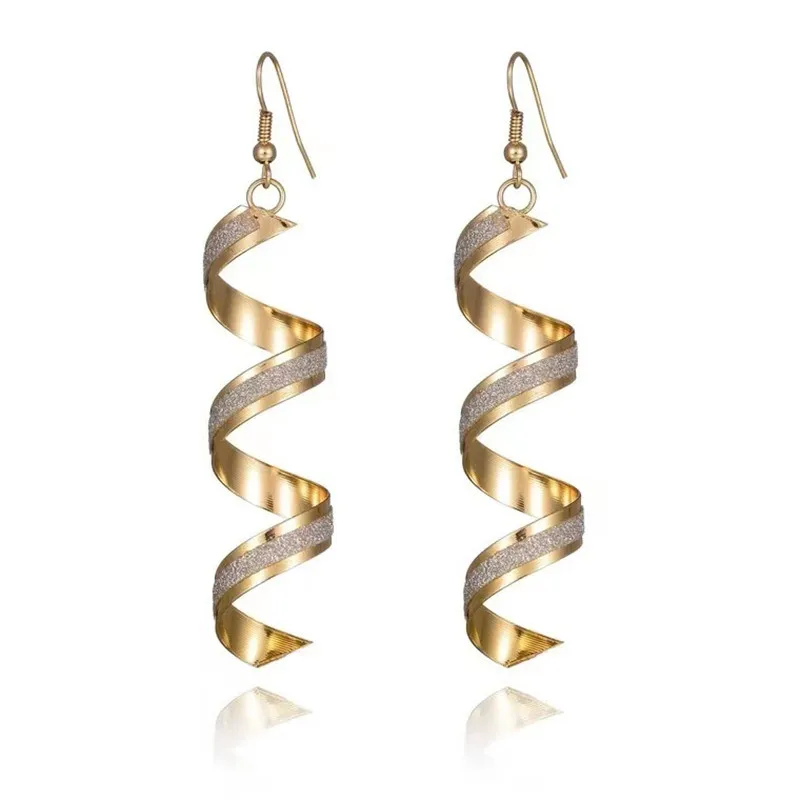 

European and American fashion personality trend geometric spiral personality long frosted earrings jewelry versatile earrings ea