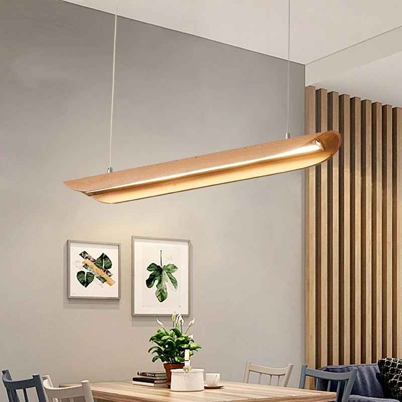 

Modern Minimalist LED Solid Wood Chandelier Office Personality Nordic Restaurant Bar Decorative Light Strip Strip Creative Light