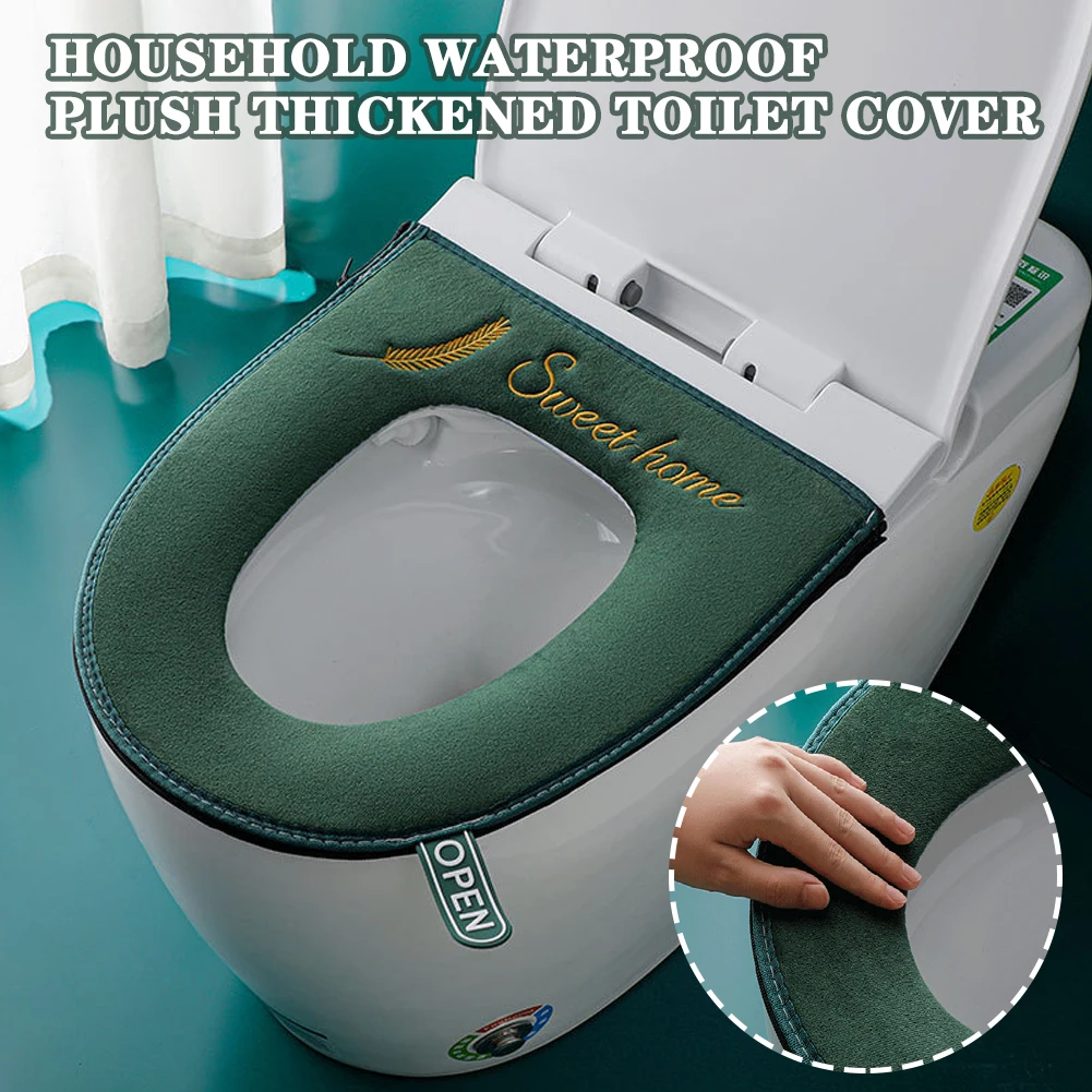 

Toilet Cover Pad Reusable Velvet Toilet Seat Zipper Cushion with Handles Household Bathroom Lifting moisture barrier cover