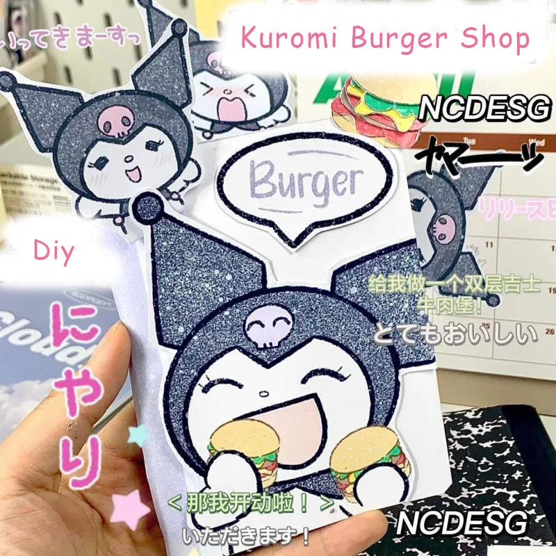 

Наклейки Sanrio Kawali Kuromi для магазина гамбургеров, сделай сам, материал ручной работы, сумка, тихая книга, веселая оригинальная аниме, детские игрушки, подарок для девочек