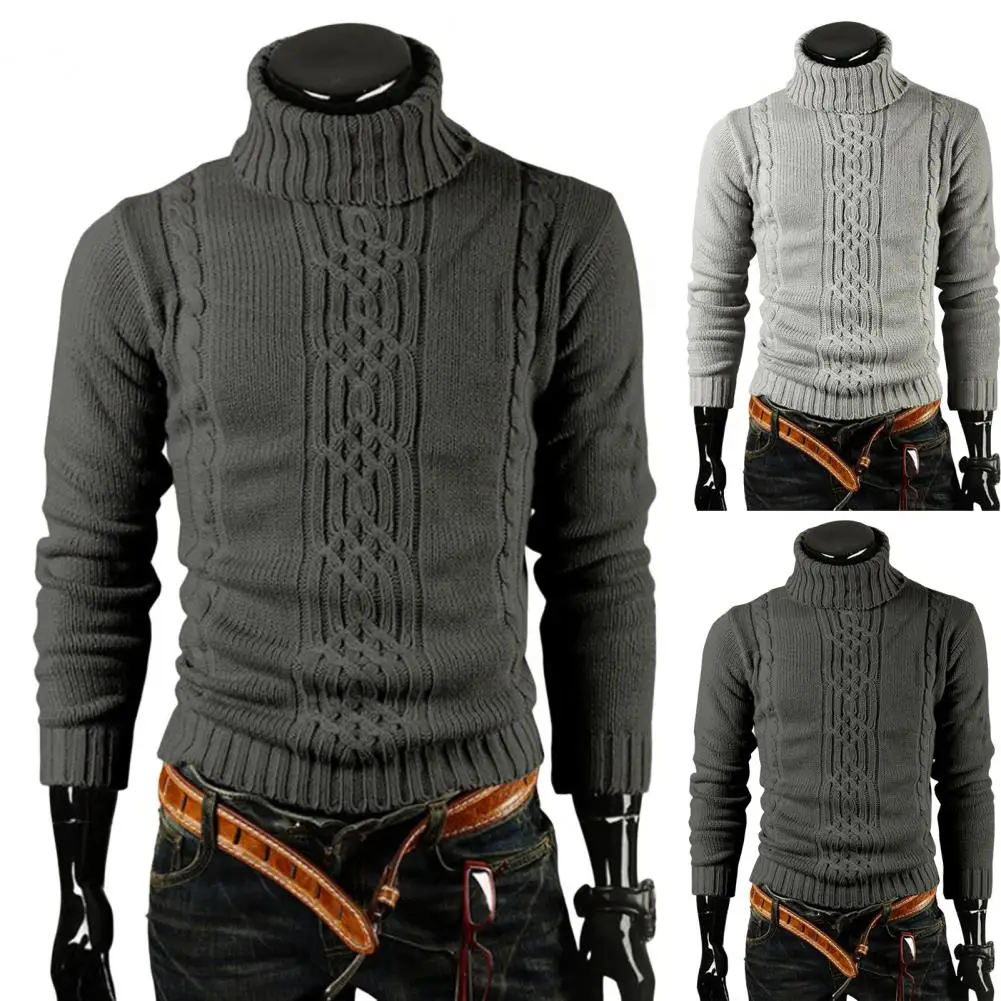 

Stylish Men Knitted Pullover Turtleneck Dressing Washable Slim Fit Stretchy Pullover Sweater