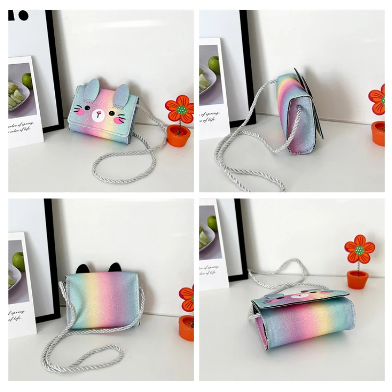 Cute Rabbit Children's Shoulder Bag Gradient Color Princess Accessories Coin Purse Lovely Baby Girls Small Square Crossbody Bags