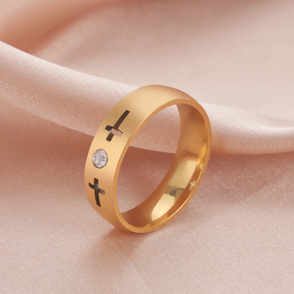 

Amaxer For Women Couple Rings Vintage Double Hollow Cross With Zircon Engagement Wedding Stainless Steel Jewelry Party Gift