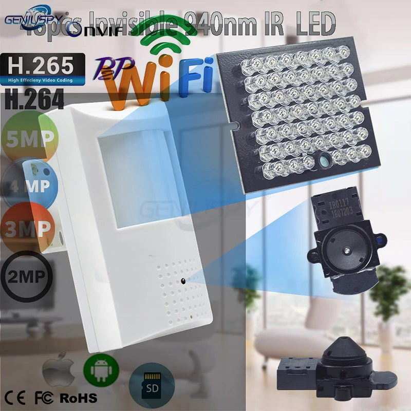 

WIFI TF Slot 5MP 3MP 1080P 8MP SONY IMX415 PIR Style Indoor On vif Wireless IP Camera Invisible 940nm IR LED Built-in MIC Camhi