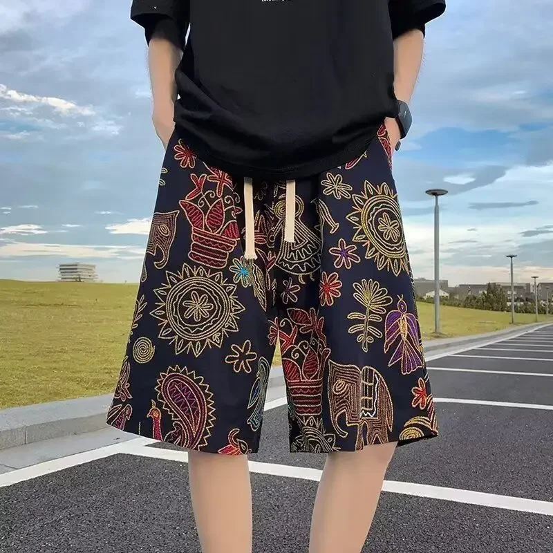Фото Men's Shorts Board Quick Dry Baggy Drawstring Male Short Pants Printed Floral Beach with Pockets Wide Loose Clothing Streetwear №5