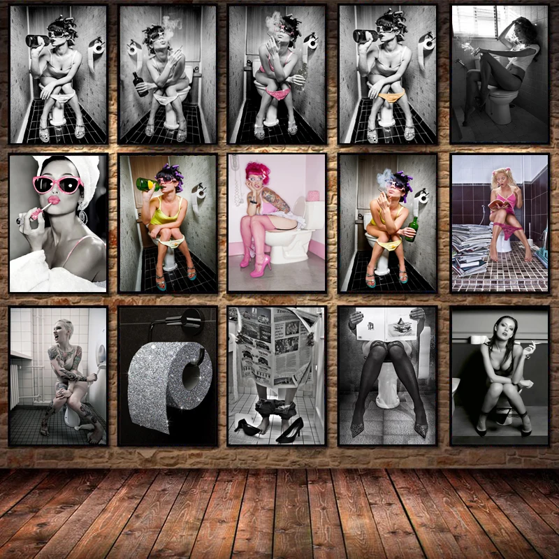 

Современные картины на холсте с изображением сексуальной женщины в туалете для ванной комнаты Настенные картины для гостиной настенный Де...