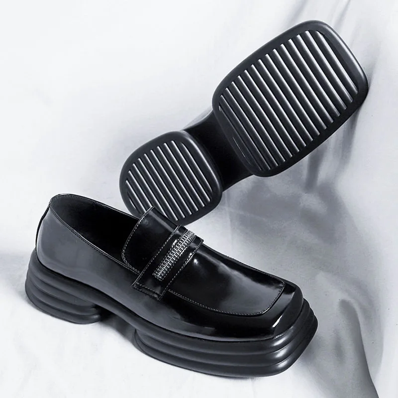 

Лоферы мужские из лакированной кожи на молнии, повседневная винтажная уличная модная обувь на толстой подошве, на платформе, в японском и ко...