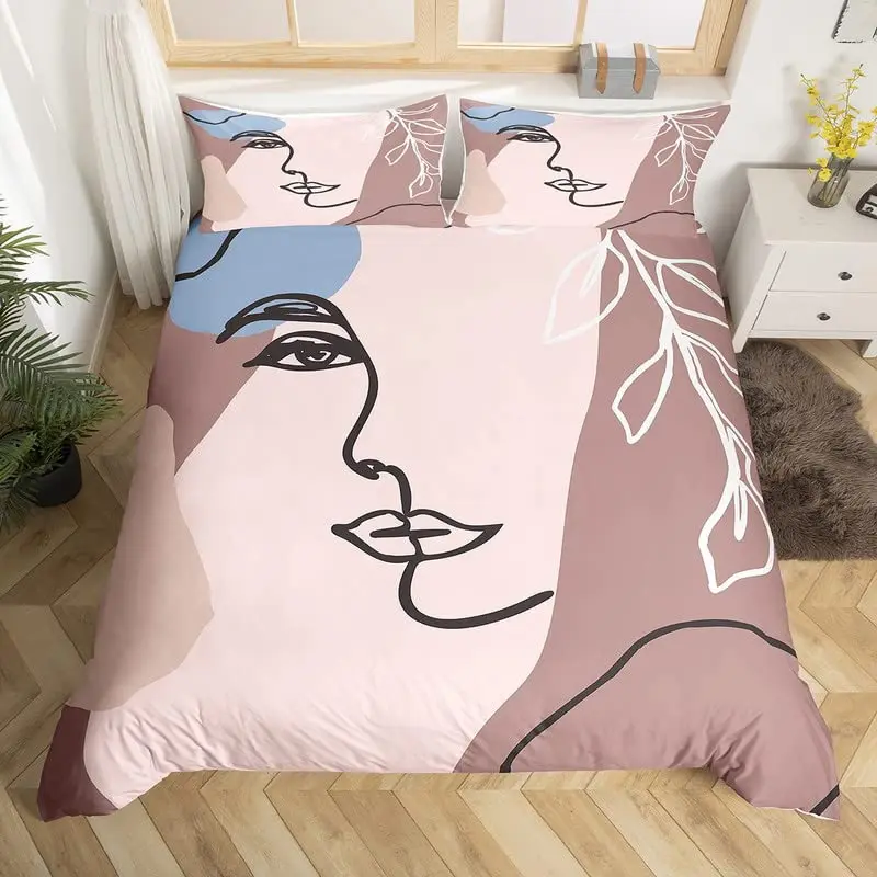 

Полный комплект постельного белья с абстрактным изображением женщины, король, Современный Пододеяльник в стиле бохо, минималистичное художественное эстетическое стеганое одеяло, чехол