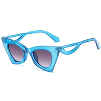 2022 triangle cat eye colorful sun glass for women fashion blue decorative eyewear female wave shaped legs sunglasses