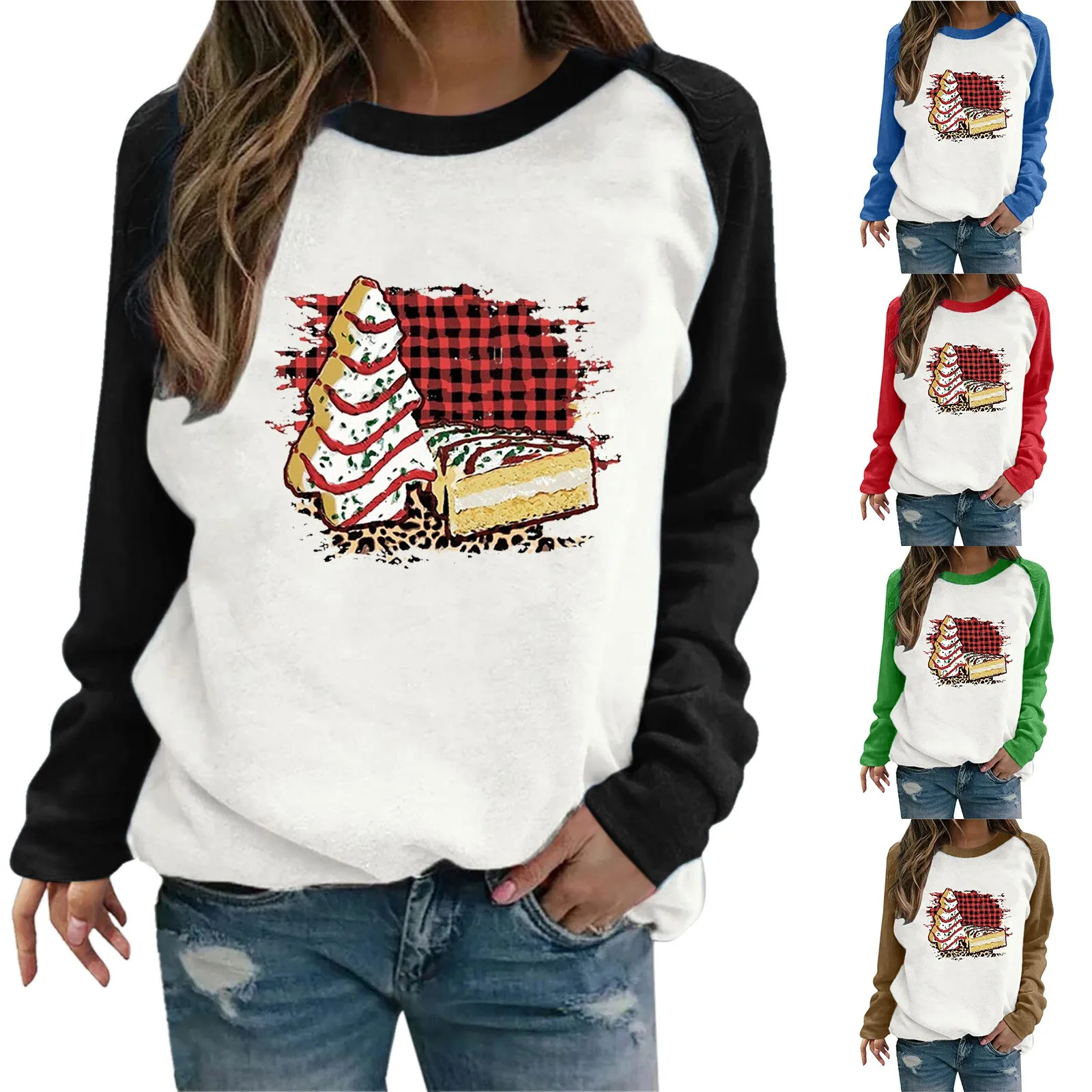 

Женские толстовки для холодной погоды, Женский флисовый пуловер с длинным рукавом и принтом, контрастный свитер с длинным рукавом, свитер