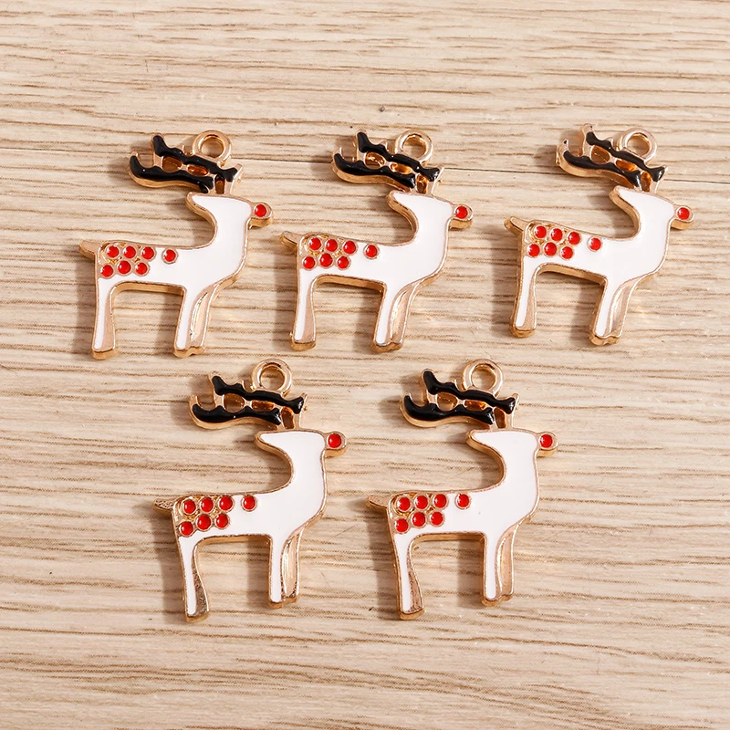 

10pcs 18x23mm Cartoon Enamel Christmas Animal Deer Charms for Jewelry Making DIY Drop Earrings Pendants Necklaces Craft Supplies