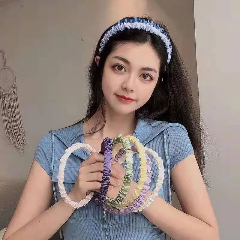 

Women Pleated Hair Hoop Fashion Candy Color Sweet Satin Non-slip Hair Band For Girls Daily Birthday Party Hair Accessories 2023