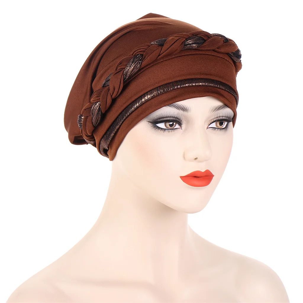 Women Ramadan Clothing Braid Hijabs for Women Elastic Muslim Turban Hijab Bonnets Elegant Arabic Headscarf for Female