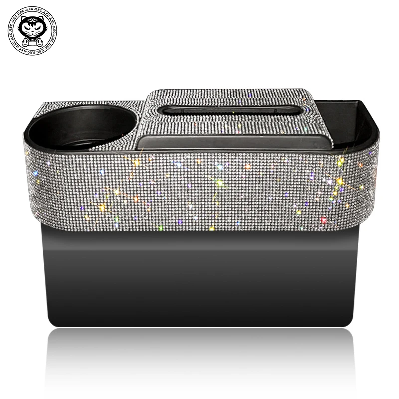 

Multifunction Crystal Car Tissue Box 3 In 1 Towel Box Drink Card Holder Car Seat Gap Storage Box Rhinestone Car Accessories