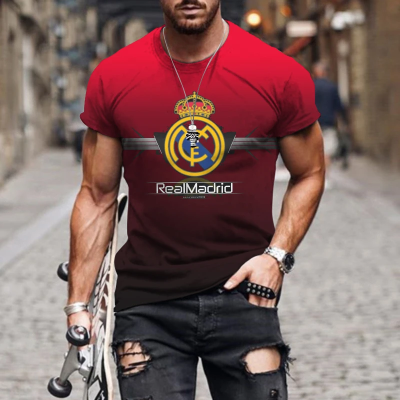 

Мужская футболка с коротким рукавом, Винтажная Футболка большого размера с 3D-принтом короны и Реал Мадрид, лето 2022