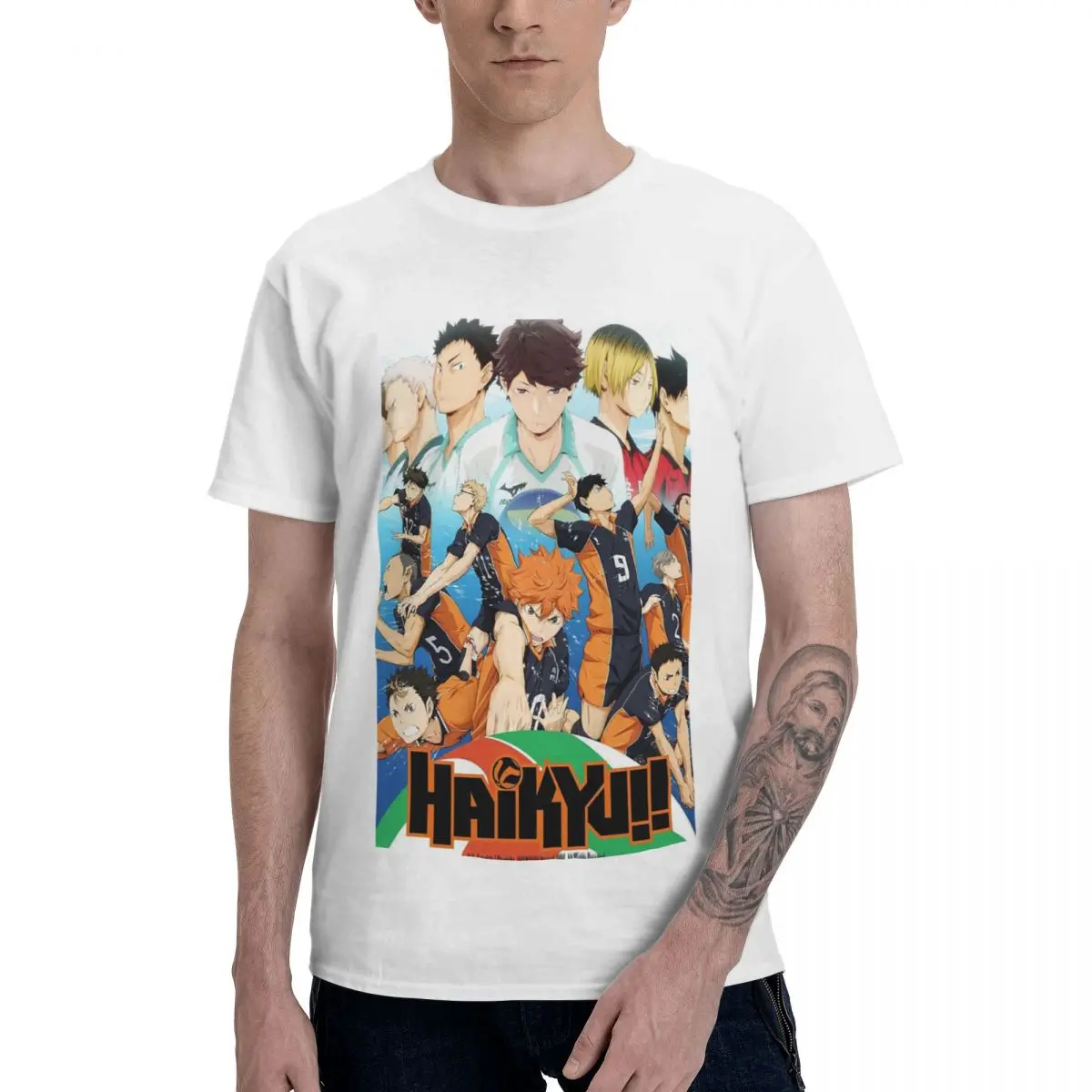 

Модный Haikyu! Мужская футболка из чистого хлопка, с круглым вырезом и коротким рукавом