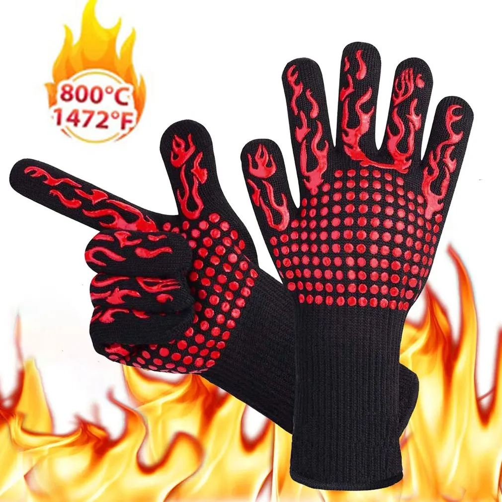 

1pc BBQ Gloves High Temperature Resistance Oven Mitts 500-800 Degrees Fireproof Barbecue Heat Insulation Microwave Oven Gloves