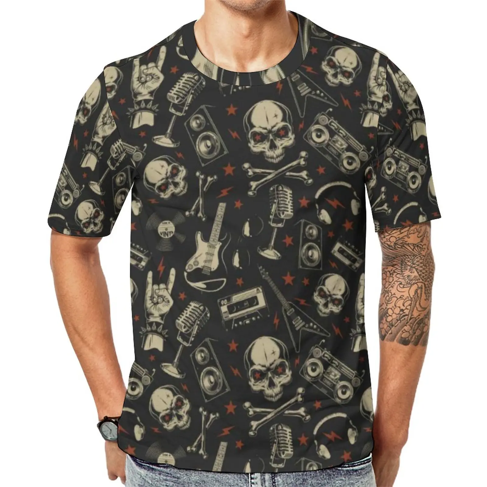 

Metal Music Skull T Shirt Rock Grunge Punk Popular T Shirts Short Sleeve Graphic Tops Hot Original EMO Oversized Top Tees