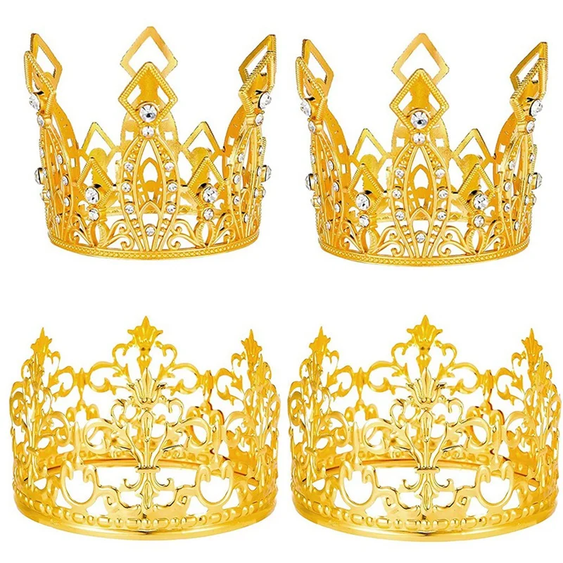 

4 Pcs Gold Crown Cake Topper Crown Tiara Cake Topper For Wedding Birthday Baby Shower Party Cake Decoration 2 Styles