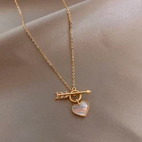 exquisite gold color heart filled shell pendant necklace cupid arrow women girls chain neck lover couple jewelry accessories
