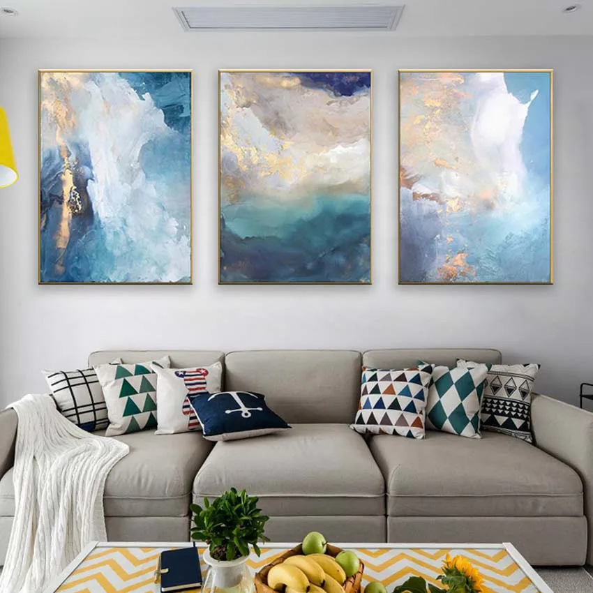 

Handmade Canvas Oil Painting Triple Hanging Picture Home Abstract Decorative Art Frameless Customized Poster Living Room Bedroom