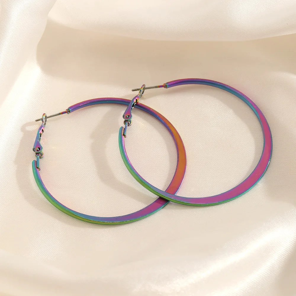 

G&D Trendy Minimalist Geometric Round Y2K Stainless Steel Large Colorful Earrings for Women Jewelry Gift Non-fadding Wholesale