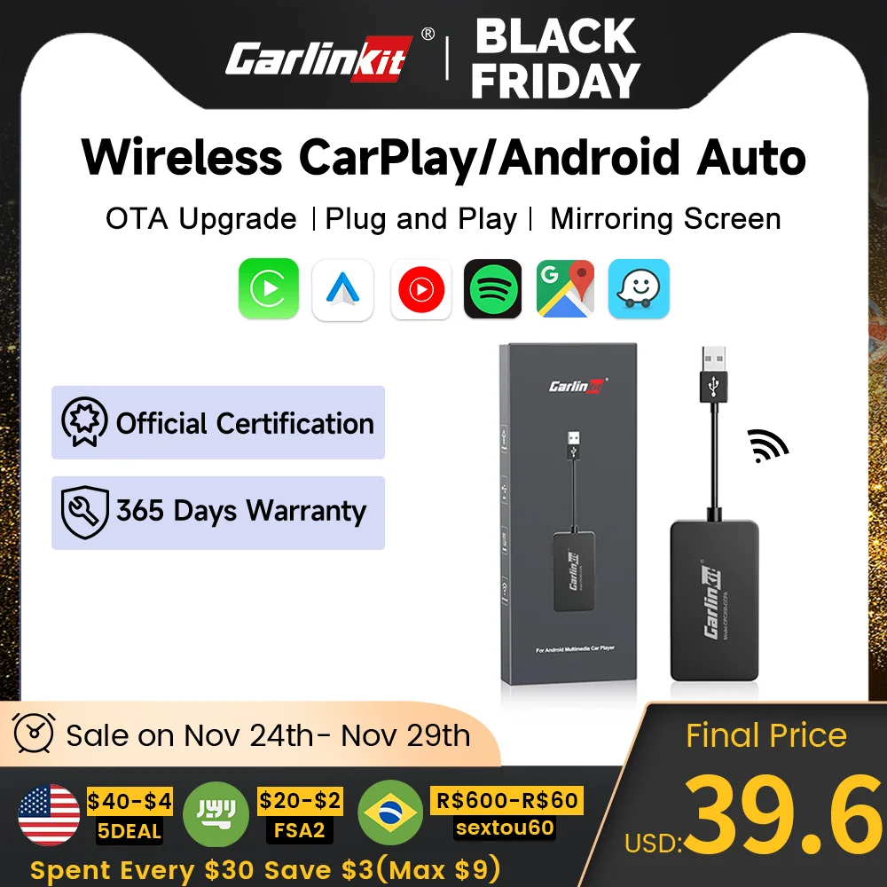 Carlinkit New Wireless CarPlay Adapter Wireless Android Auto Dongle For Modify Android Screen Car AriPlay Smart Link IOS 14 15