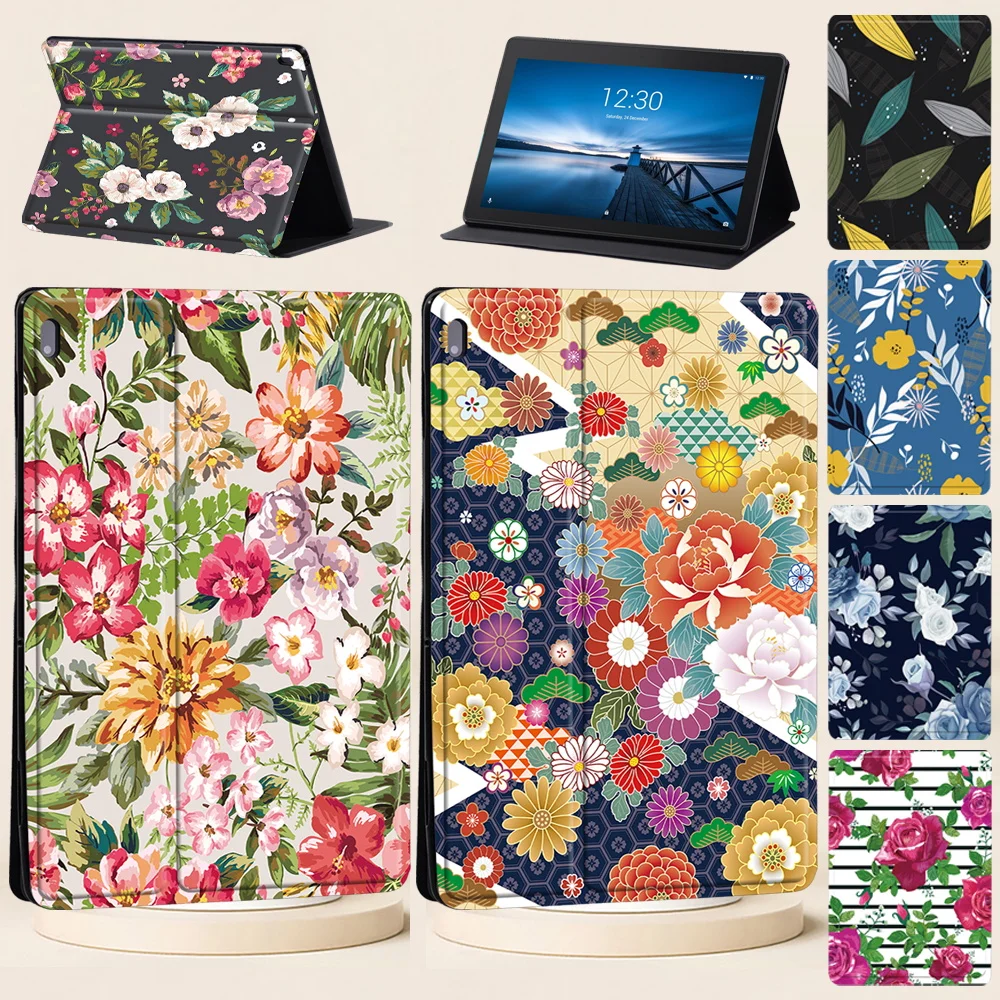 

Tablet Case for Lenovo Tab M10 X605F X505F/Tab E10 TB-X104F/Tab M10 PLUS X606F/M10 HD X306F X306X/Tab M7/M8 Flower Print Cover