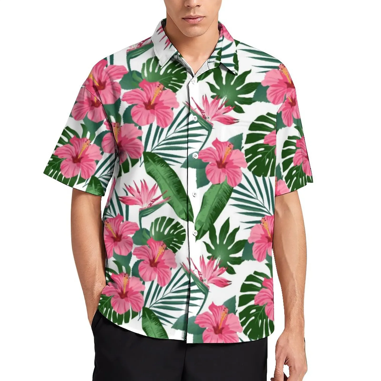 

Tropical Leaves Casual Shirt Hibiscus Flower Print Beach Loose Shirt Hawaiian Aesthetic Blouses Short Sleeve Oversized Clothing