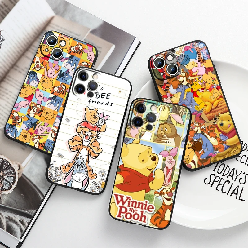 

Pooh Bear Cartoon For Apple iPhone 14 13 12 11 Pro Max Mini XS Max X XR 6S 6 7 8 Plus 5S SE2020 Soft Black Phone Case Coque Capa