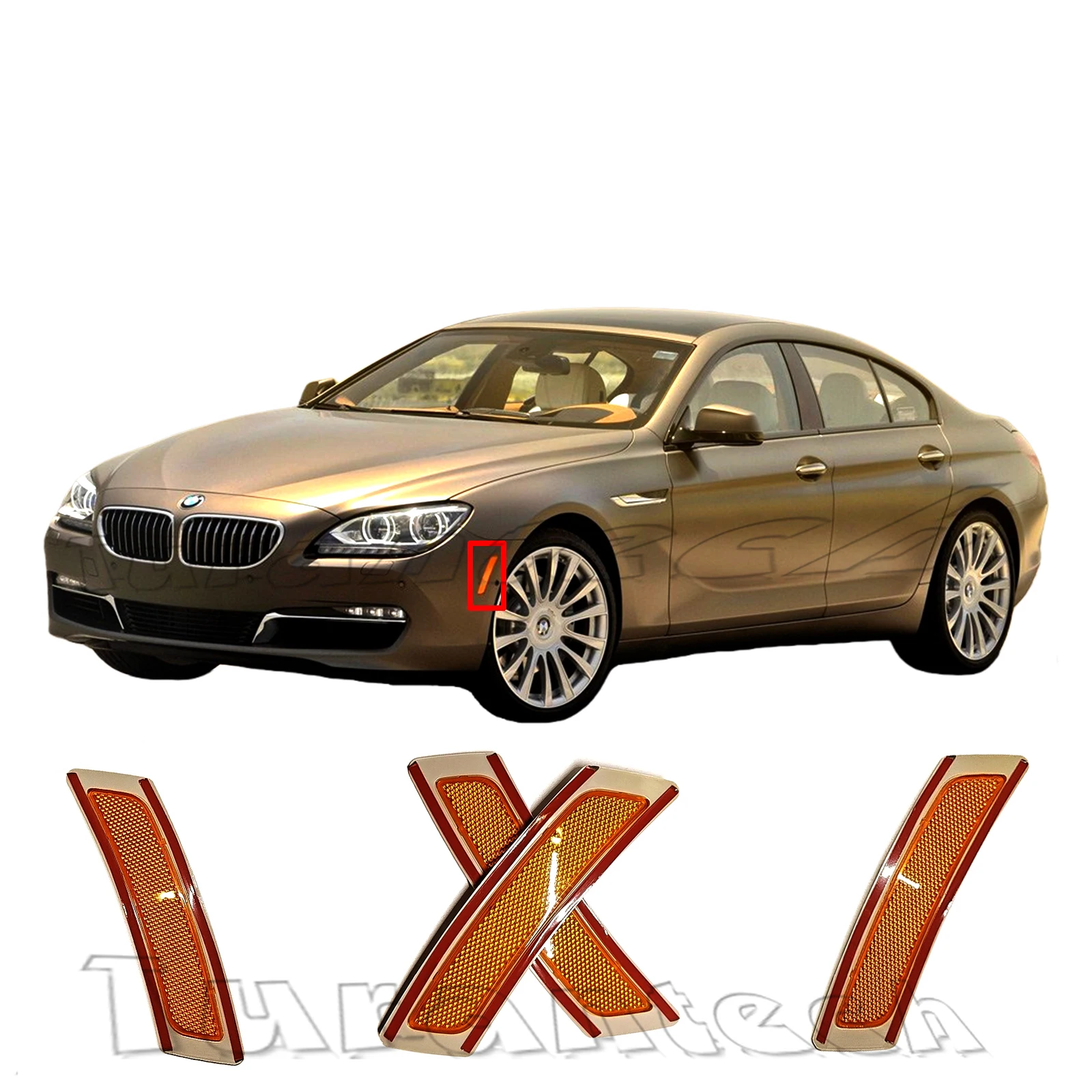 Фото Боковые светоотражатели для BMW 6 серии M6 F12/F13/F06 2012-2018 годов выпуска, подходят для 640d, 640i, 650i, кабриолетов и гран-купе, передний бампер. №1