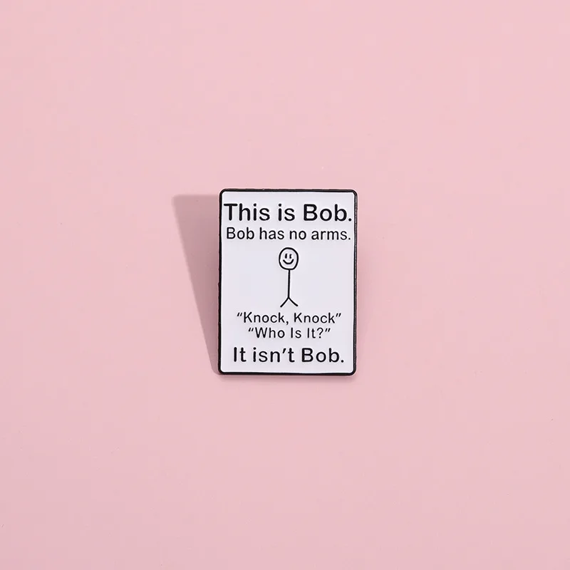 

XM-funny White geometric graffiti interesting English letters metal brooch 'This is bob' clothes bag badge wholesale