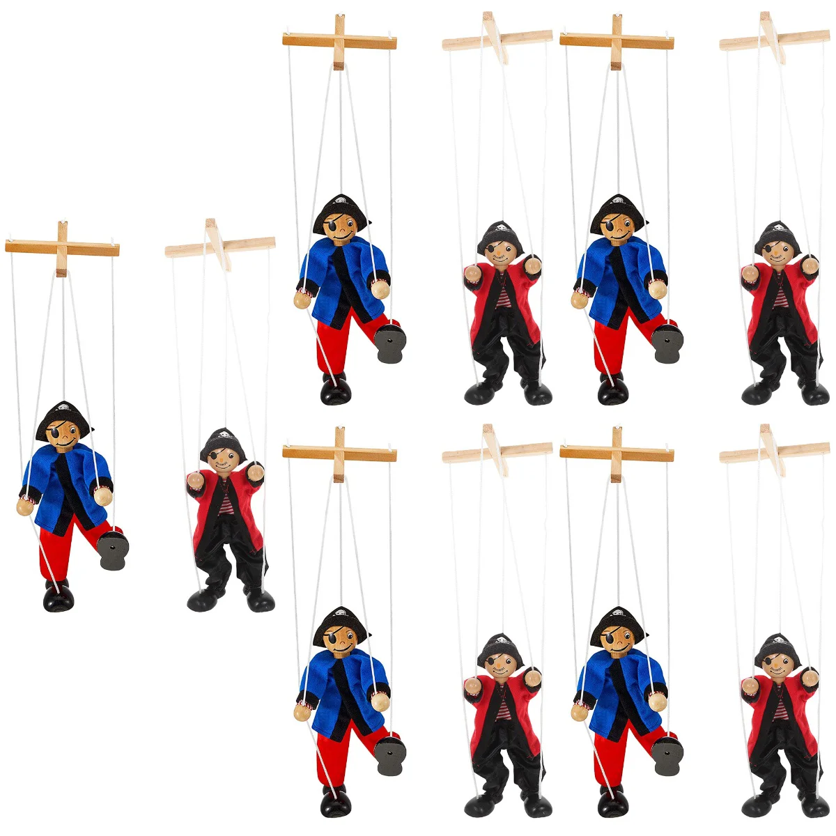 

10 pcs Cartoon Pull String Puppet Delicate Wooden Pirate Marionette Stage Performance Marionette Prop