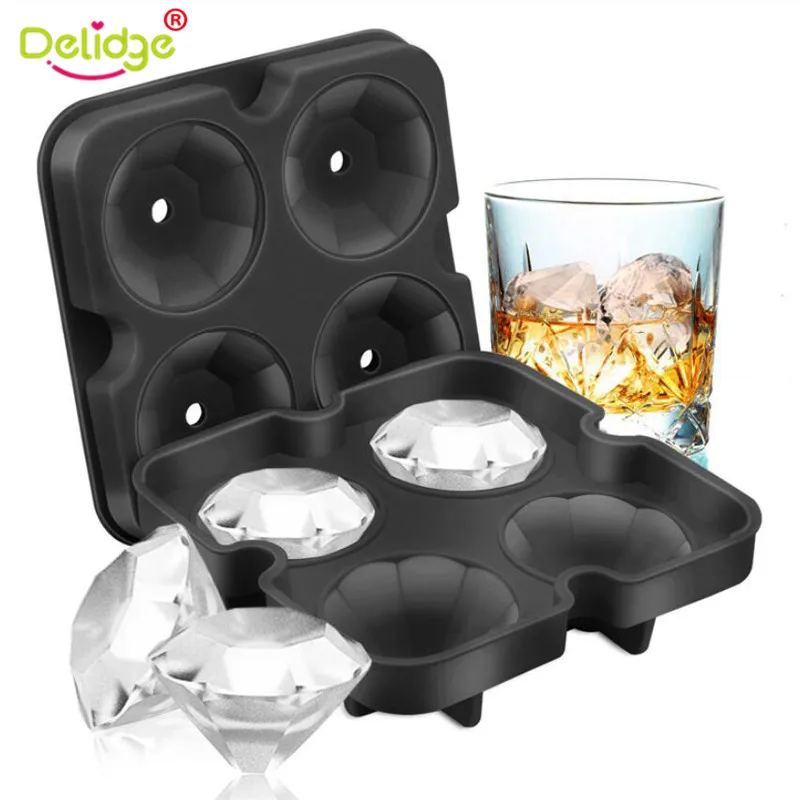 

4 Cell Diamond Shape 3D Reusable Ice Cube Trays Maker Bar Party Silicone Chocolate Jelly Pudding Freeze Mold Kitchen Tool