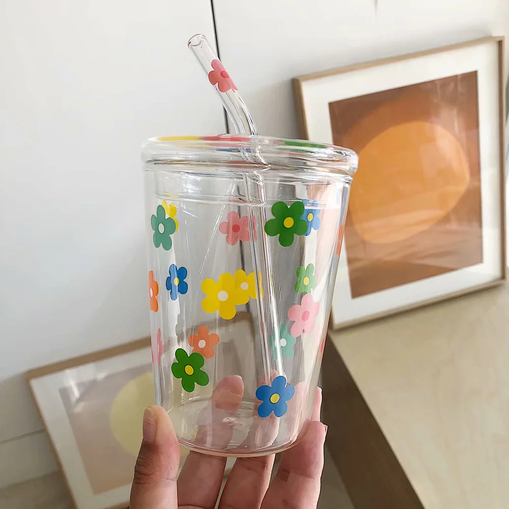 

Стеклянные чашки, 1 шт., чашка для напитков, чашка для воды с рисунком цветов, чашки для напитков, чашка для питья