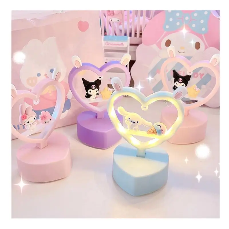 

New Kawaii Sanrios My Melody Cinnamoroll Kuromi Cute Cartoon Anime Dreamy Heart-Shaped Atmosphere Night Lamp Table Desktop Lamp