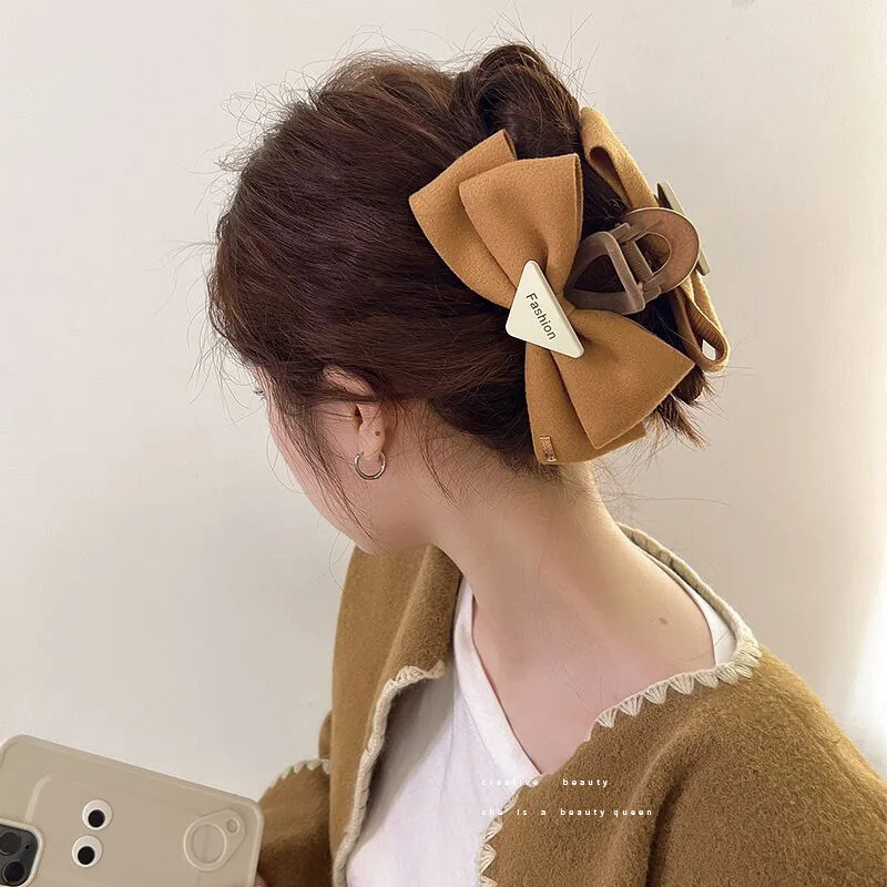 Женская заколка для волос красная бархатная Заколка-краб с бантом