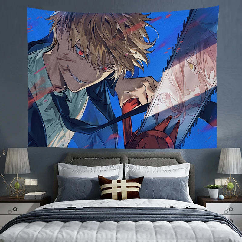 

Chainsaw Man Tapestry Anime Wall Hanging Room Decor Aesthetic Art Tapestries Decoration Bedroom Headboards Wallpaper Decorative