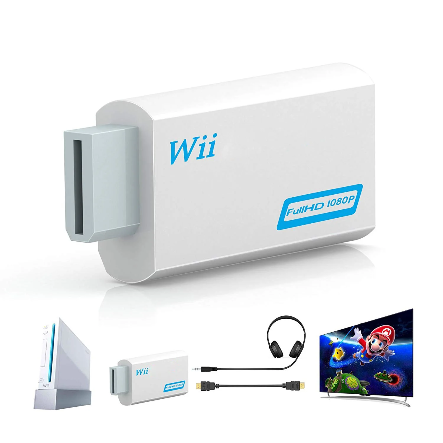 Полный HD 1080P Wii в HDMI-совместимый конвертер адаптер 2HD преобразователь 3 5 мм аудио