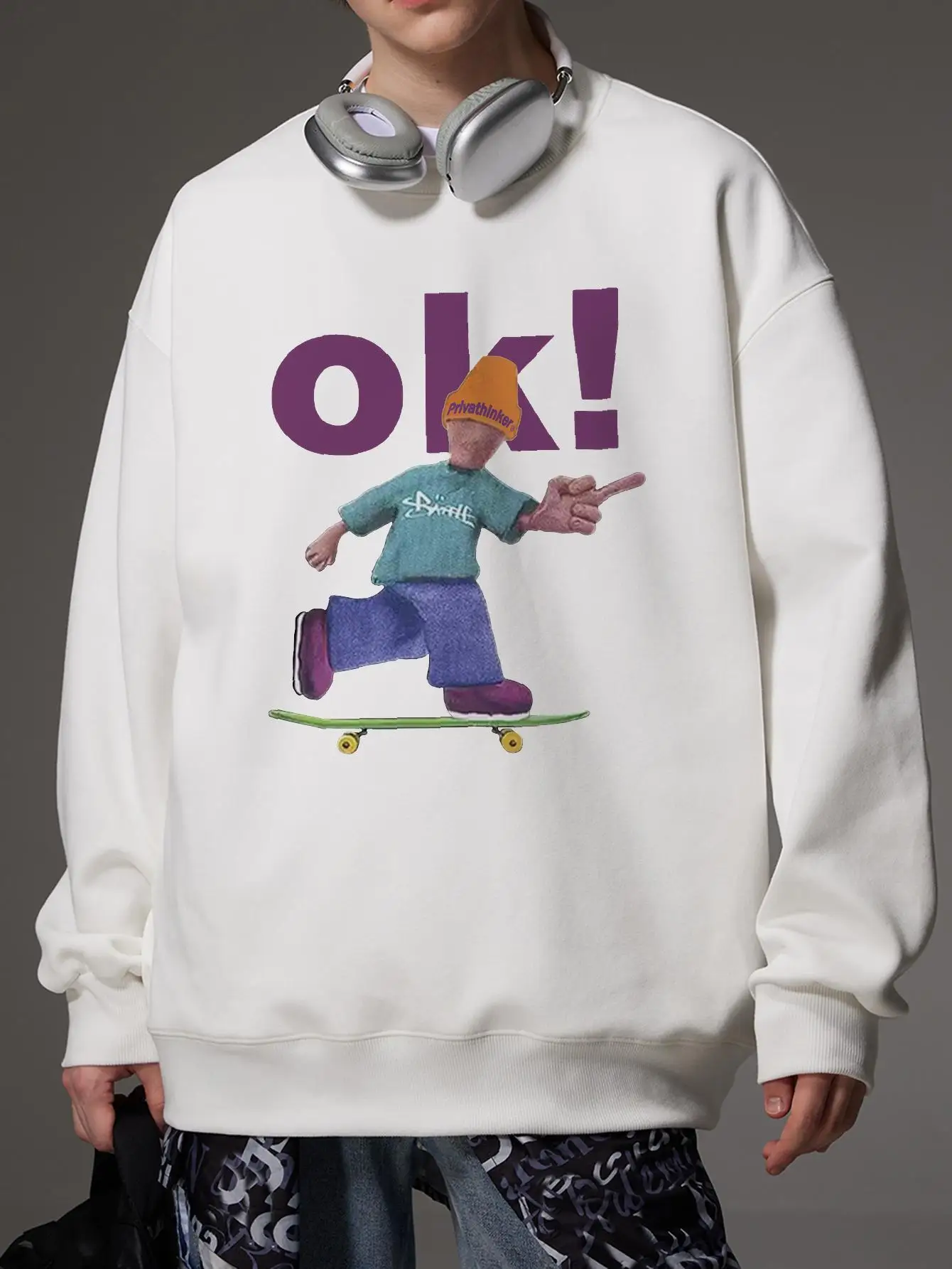 OK Print Man High Street Style Pullovers Oversize Hoodies Kpop Unisex Y2k Designer Brand Clothing Drop Shoulder Male