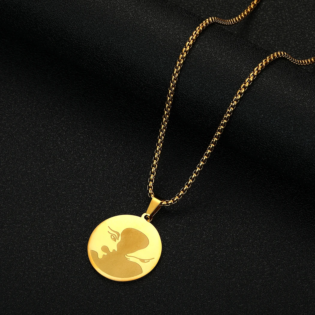 

Chandler Stainless Steel Animal And Man Round Pendant Round Disc Necklace Aggressive Face Necklace