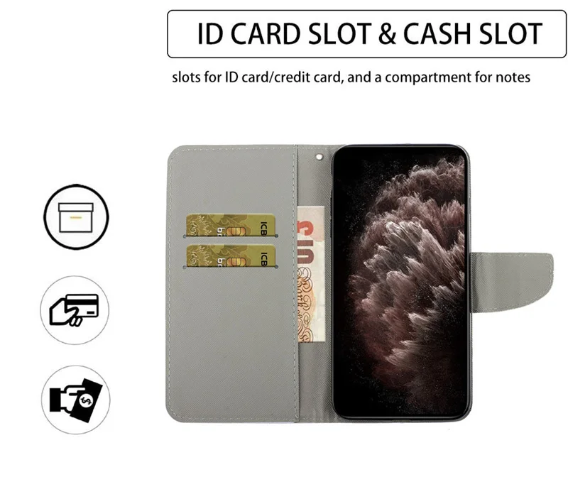 Фото Окрашенный кожаный чехол для Redmi 9 9A 9C 9T Note 7 8 8T 9 9S Pro A1 A4 A5 Flip Wallet Card Stand Book Cover бабочка кошка цветок №3