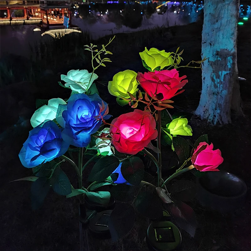 New LED Solar Rose Flower Light Home Decorative Flower Lights Garden Decoration Lawn Lamp Waterproof Landscape Rose Light