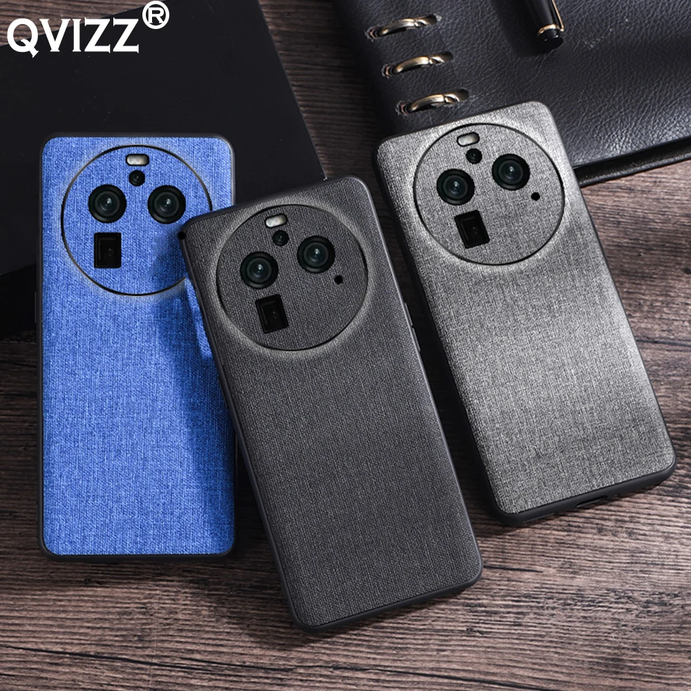 

Luxury Fabric Cloth Case for Oppo Find X6 Pro FindX6Pro Canvas Armor Shockproof Soft Edges Hard Back Phone Cover OppoFindX6Pro