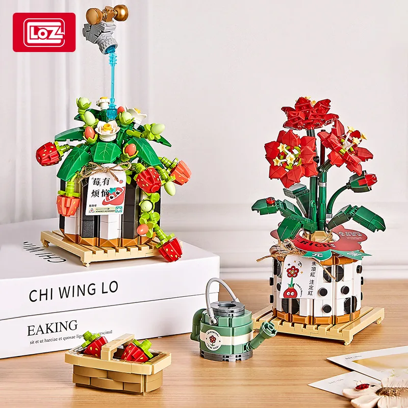 

LOZ Creative Strawberry Brick Cherry Blossom Potted Succulent Bonsai Plant Building Blocks Moc Mini Flower Home Decor Kids Toys