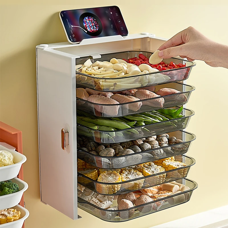 Kitchen Preparation Plate Organizer 6-Layer Cooking Dishes Tray Multi-Functional Wall Mount Racks Storage Box |