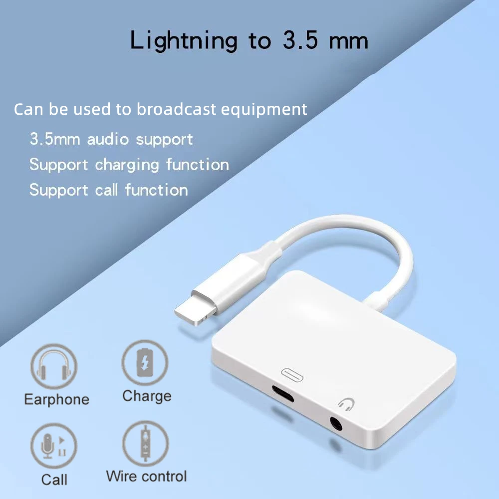 Splitter Iphone Lightning Jack 3.5mm Converter for Iphone Adapter Lightning Charging Apply to broadcast equipment
